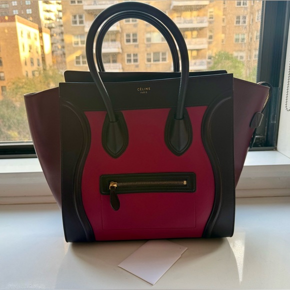 CÉLINE Luggage Mini Leather Tote Bag - Tricolor Leather Pink Purple Brown - Picture 10 of 14